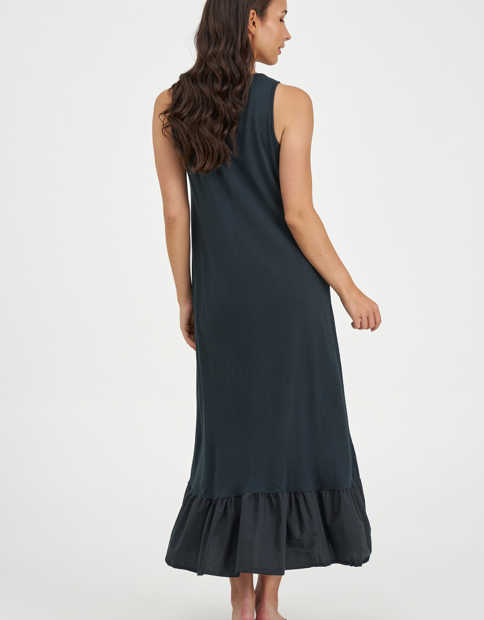 M Made in Italy Long Ruffle Trim Dress