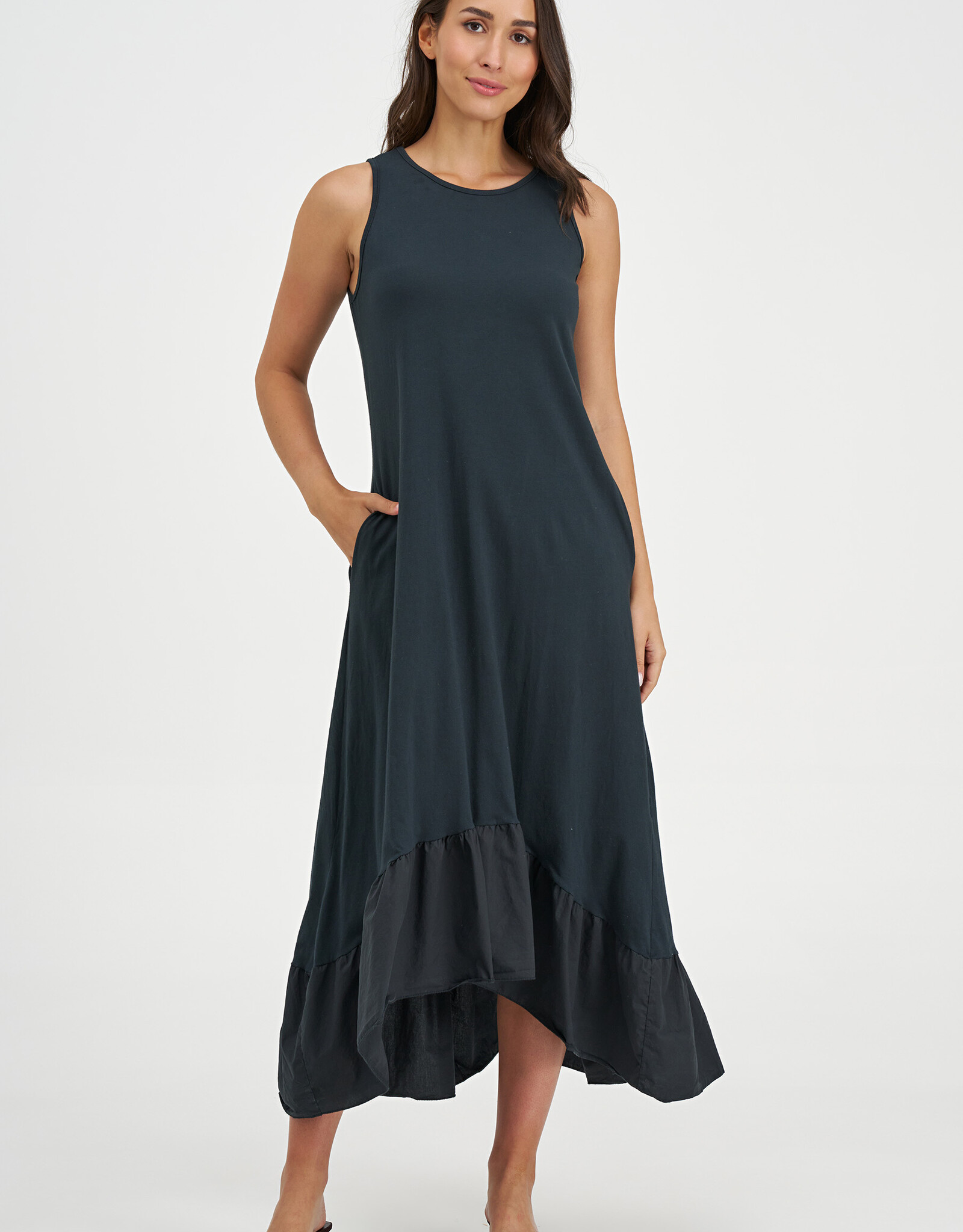 M Made in Italy Long Ruffle Trim Dress