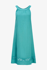 M Made in Italy Linen Lace Hem Detail Round Nk Dress