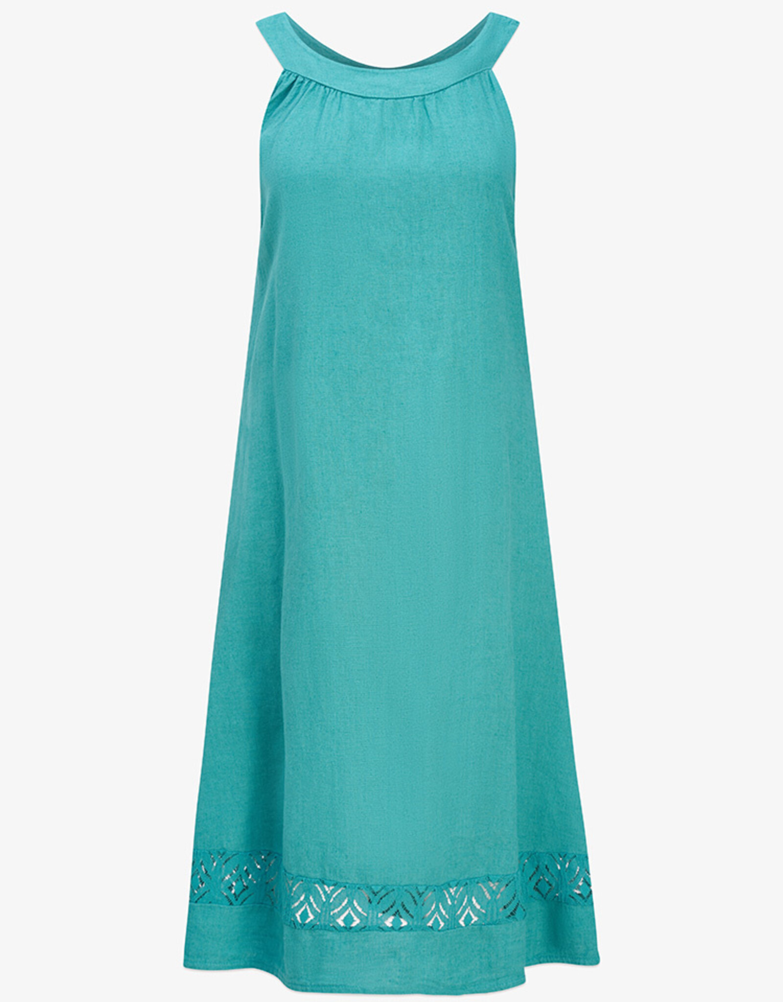 M Made in Italy Linen Lace Hem Detail Round Nk Dress