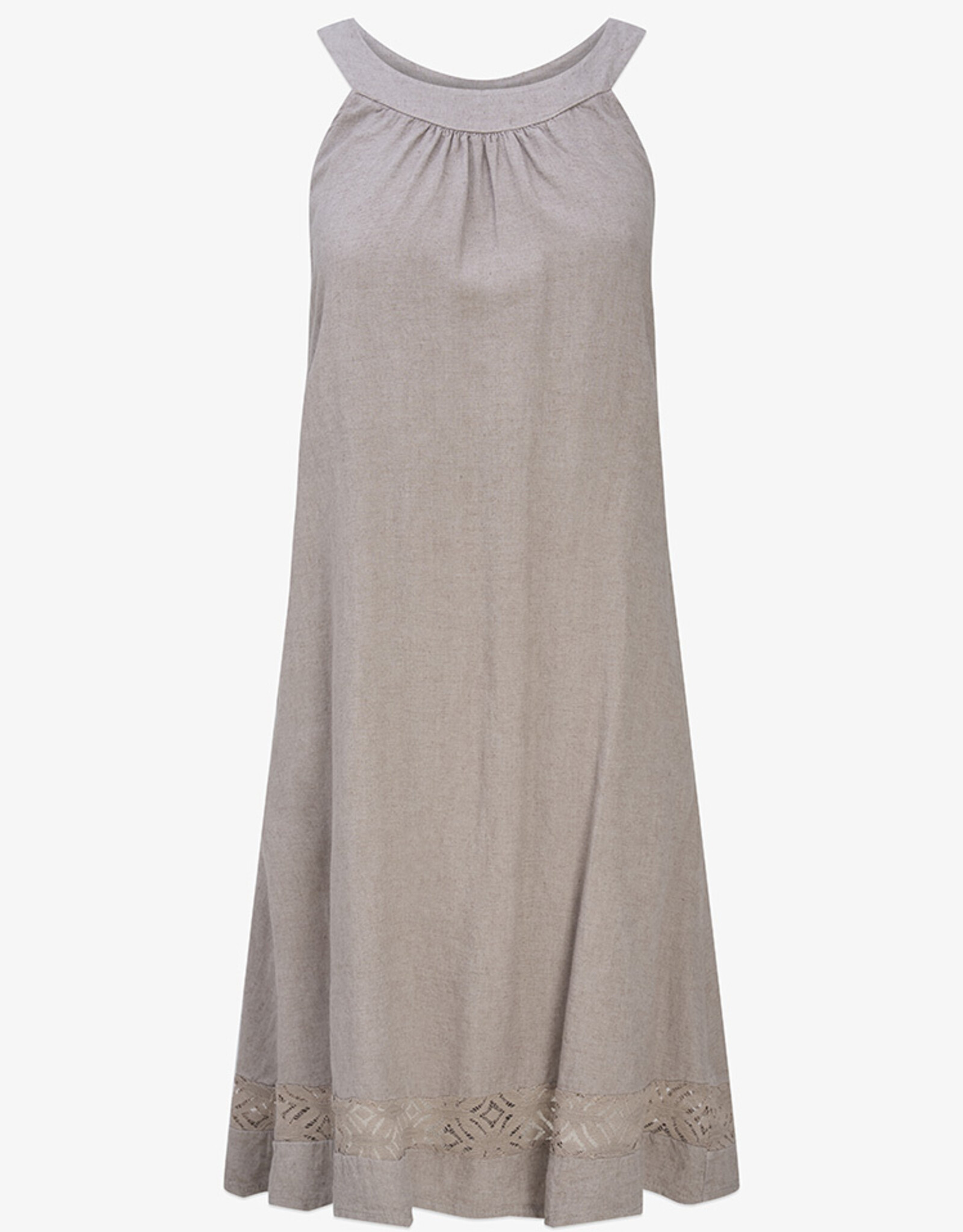 M Made in Italy Linen Lace Hem Detail Round Nk Dress