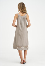 M Made in Italy Linen Lace Hem Detail Round Nk Dress
