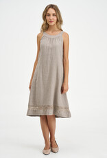 M Made in Italy Linen Lace Hem Detail Round Nk Dress