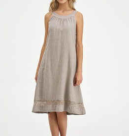 M Made in Italy Linen Lace Hem Detail Round Nk Dress
