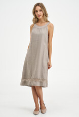 M Made in Italy Linen Lace Hem Detail Round Nk Dress