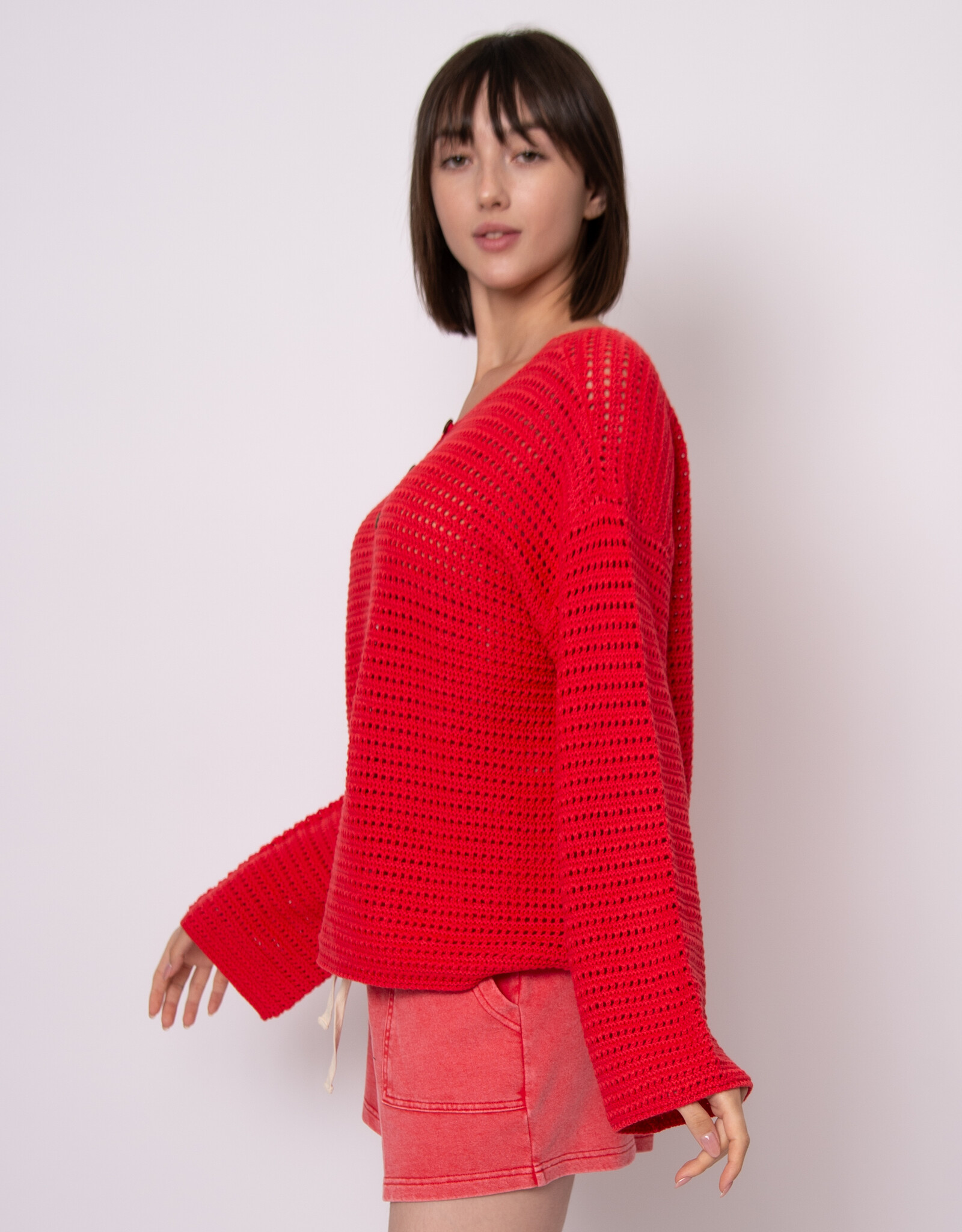 RD Style Moana L/S Henley Crochet Pullover
