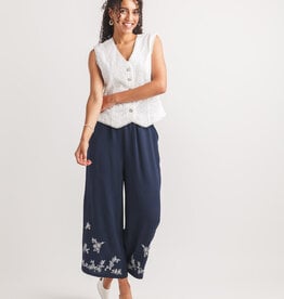 Papillon Crepe WideLeg Pant w Emb Detail