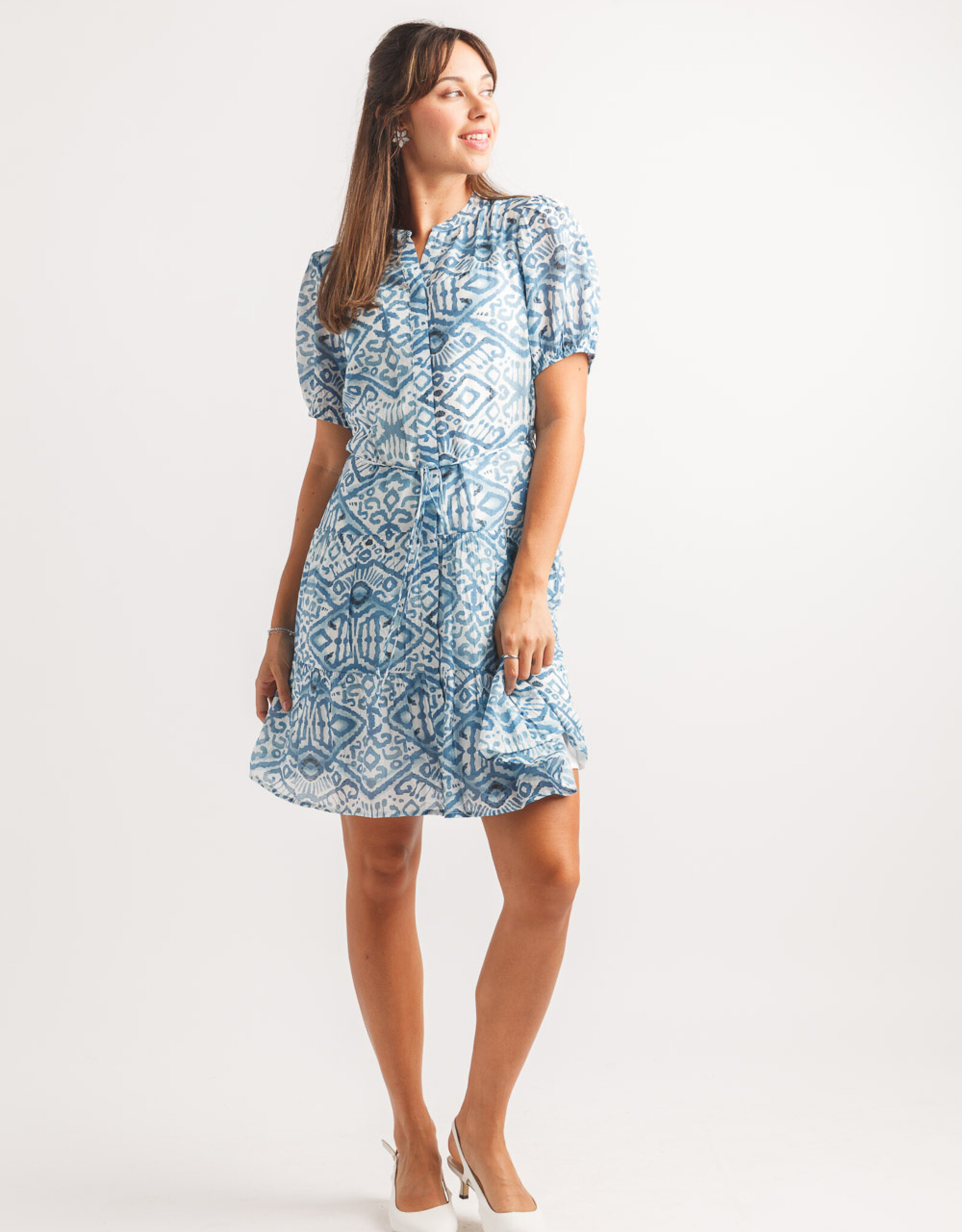 Papillon Geo Print Puff Sleeve Dress