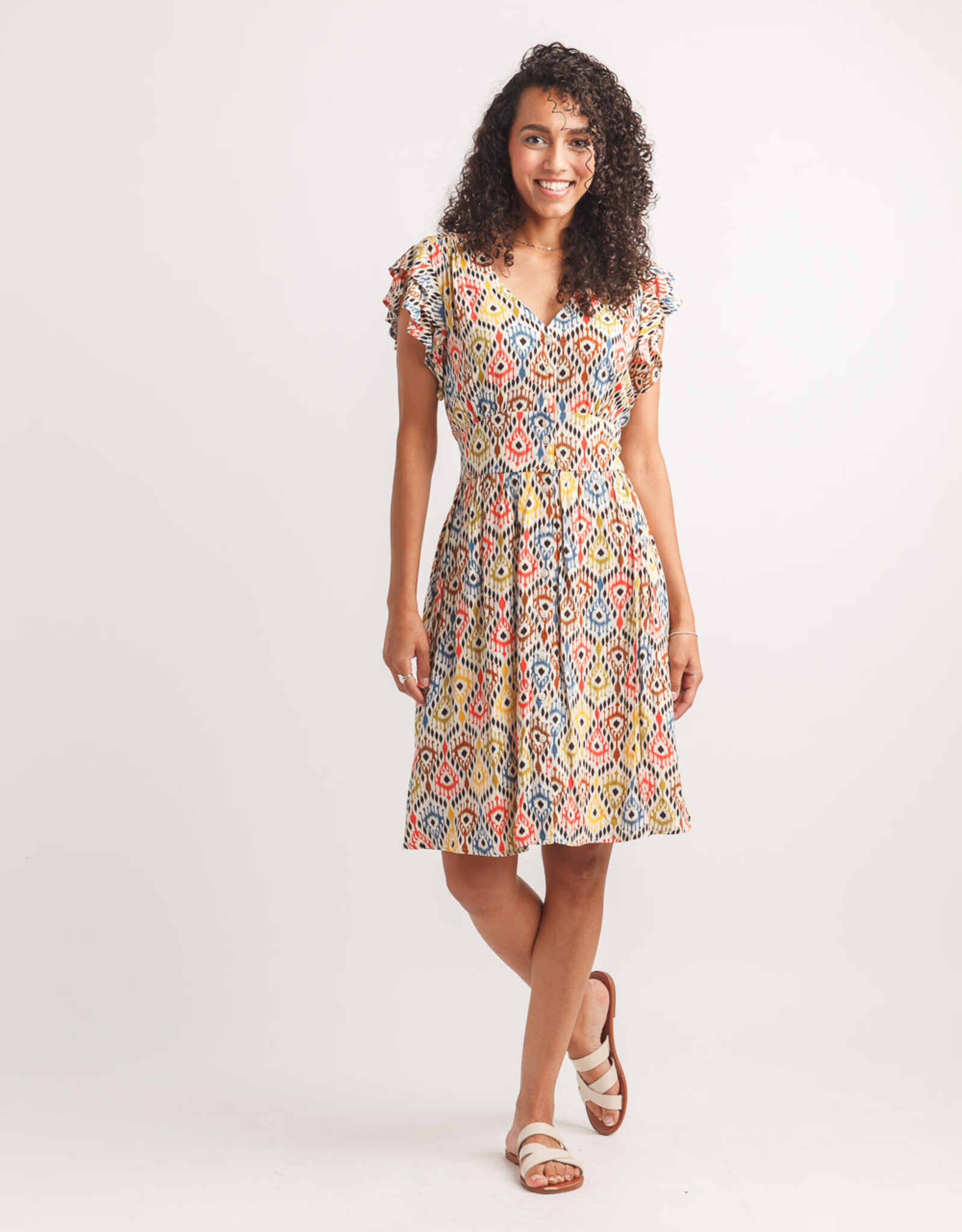 Papillon Ikat Button Front Dress