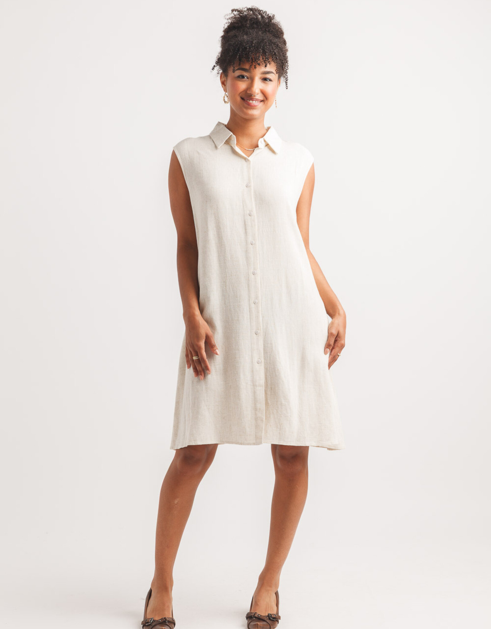 Papillon Linen Blend Collared Shirt Dress