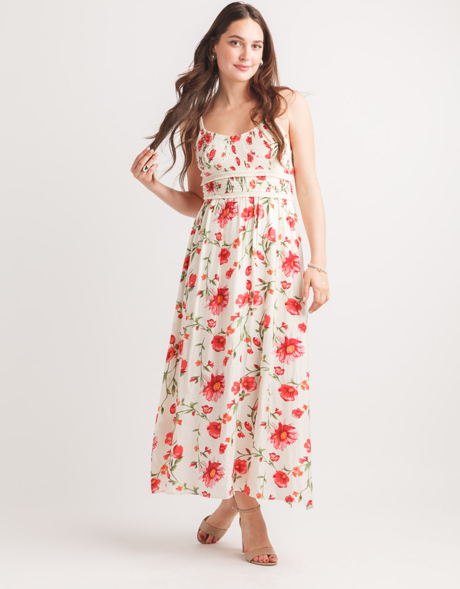 Papillon Red Floral Smocked Cami Dress