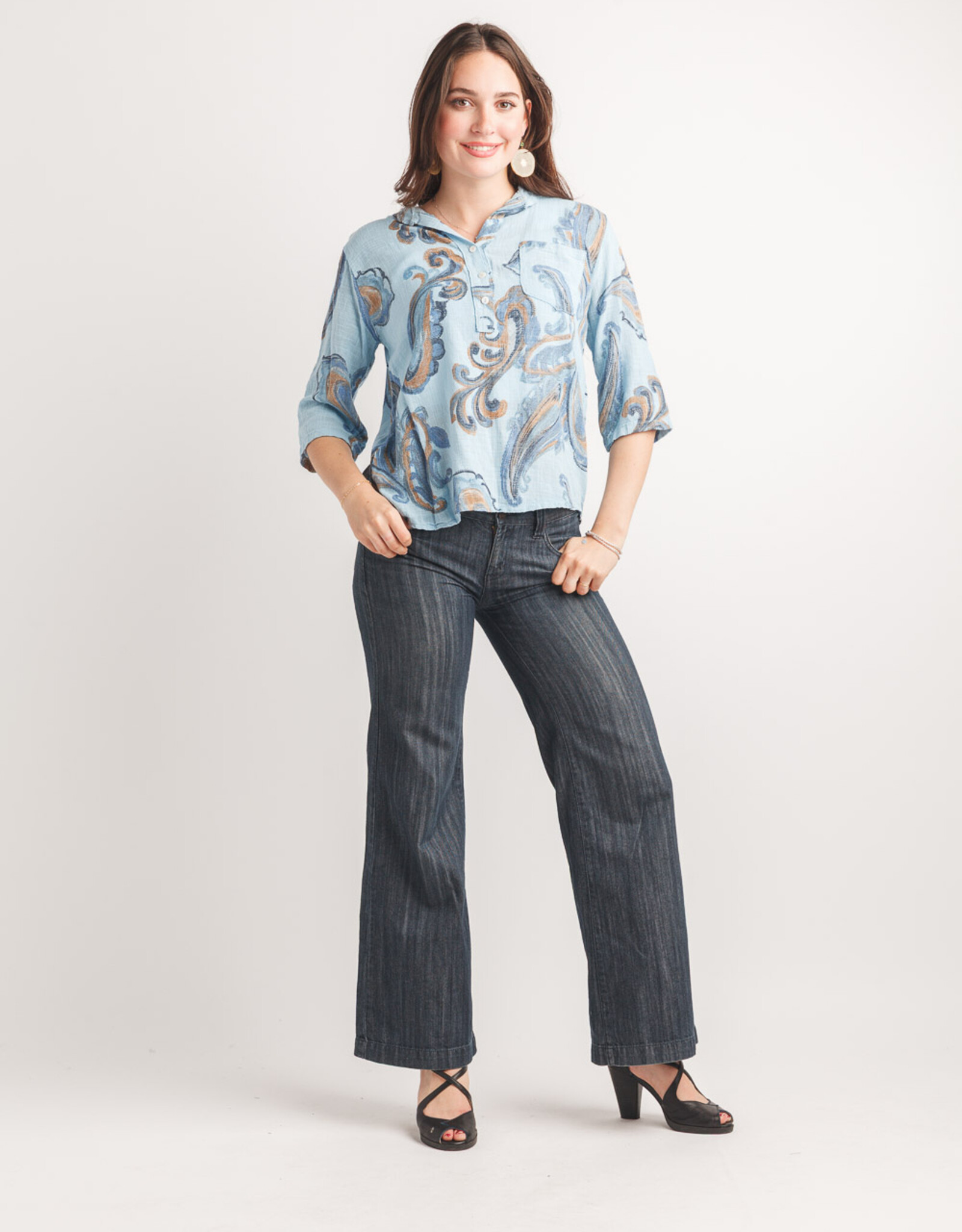 Papillon Paisley Linen Henley Top