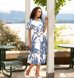 Papillon Leaf Print Collared Button Up Dress