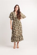 Papillon Rubber Print  Drop Sleeve Maxi Dress