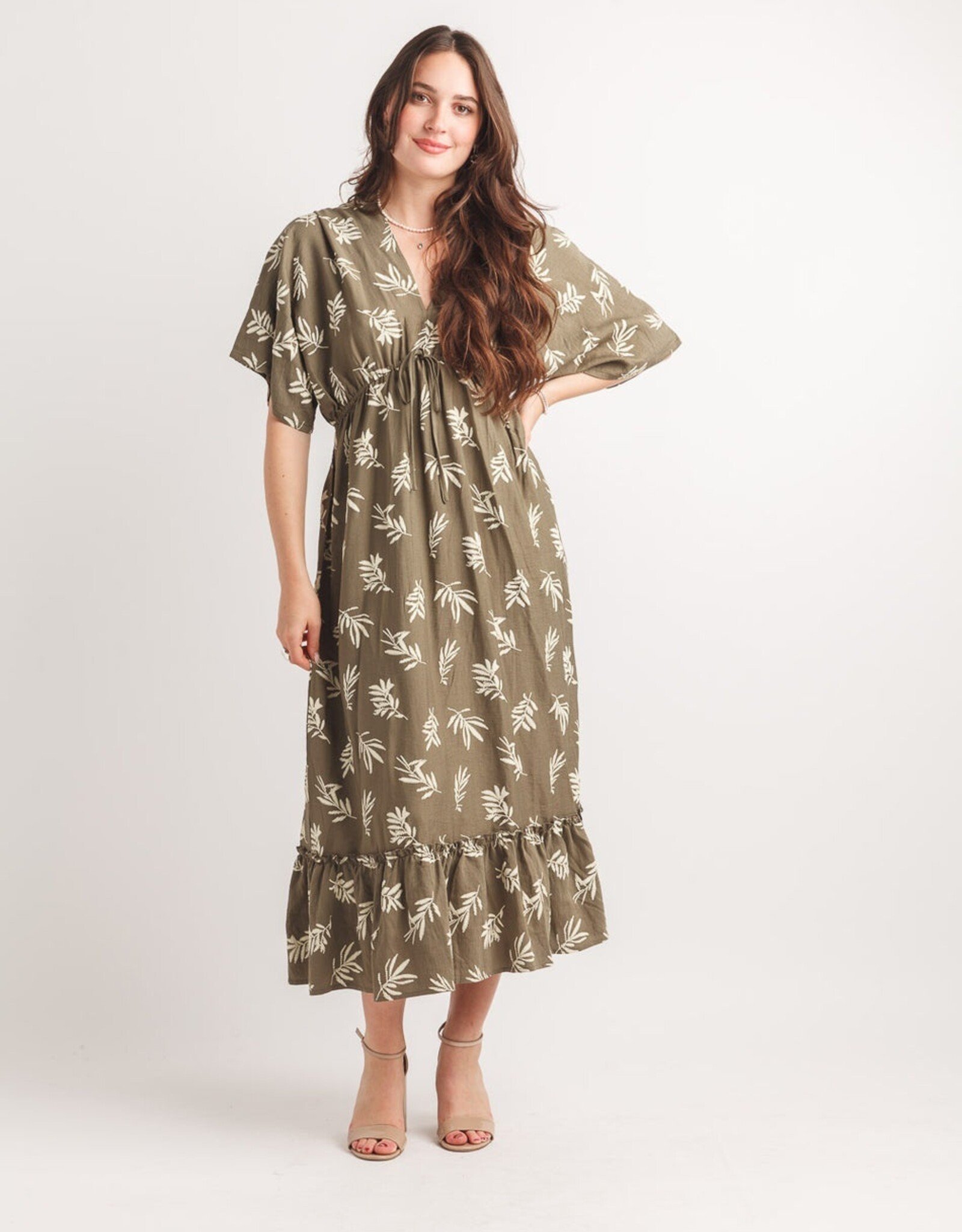 Papillon Rubber Print  Drop Sleeve Maxi Dress