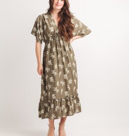 Papillon Rubber Print  Drop Sleeve Maxi Dress