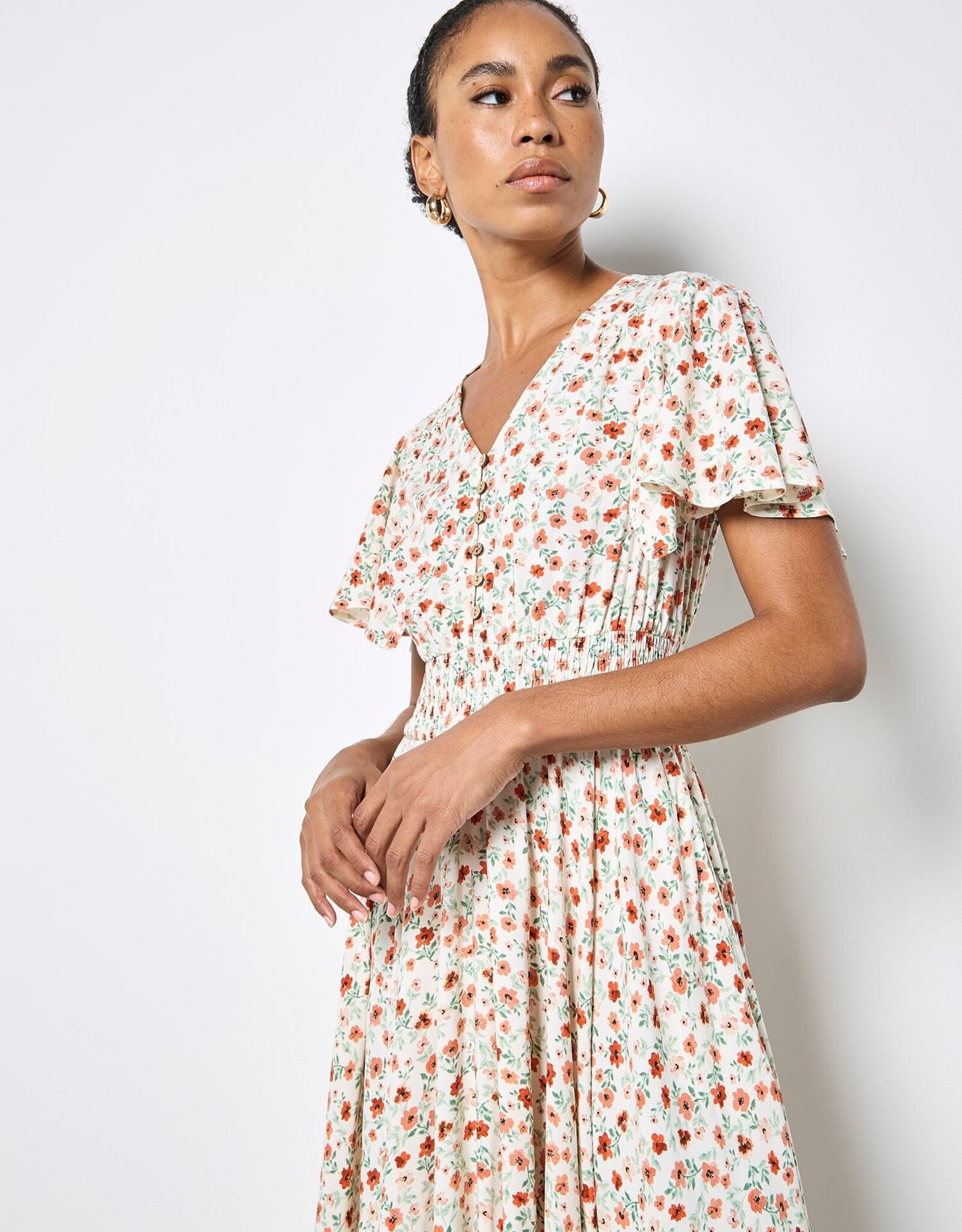 Apricot Wind Flower Coconut Btn Dress