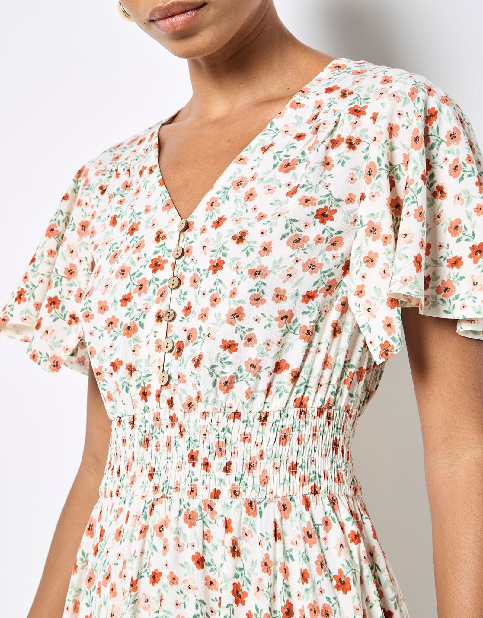 Apricot Wind Flower Coconut Btn Dress