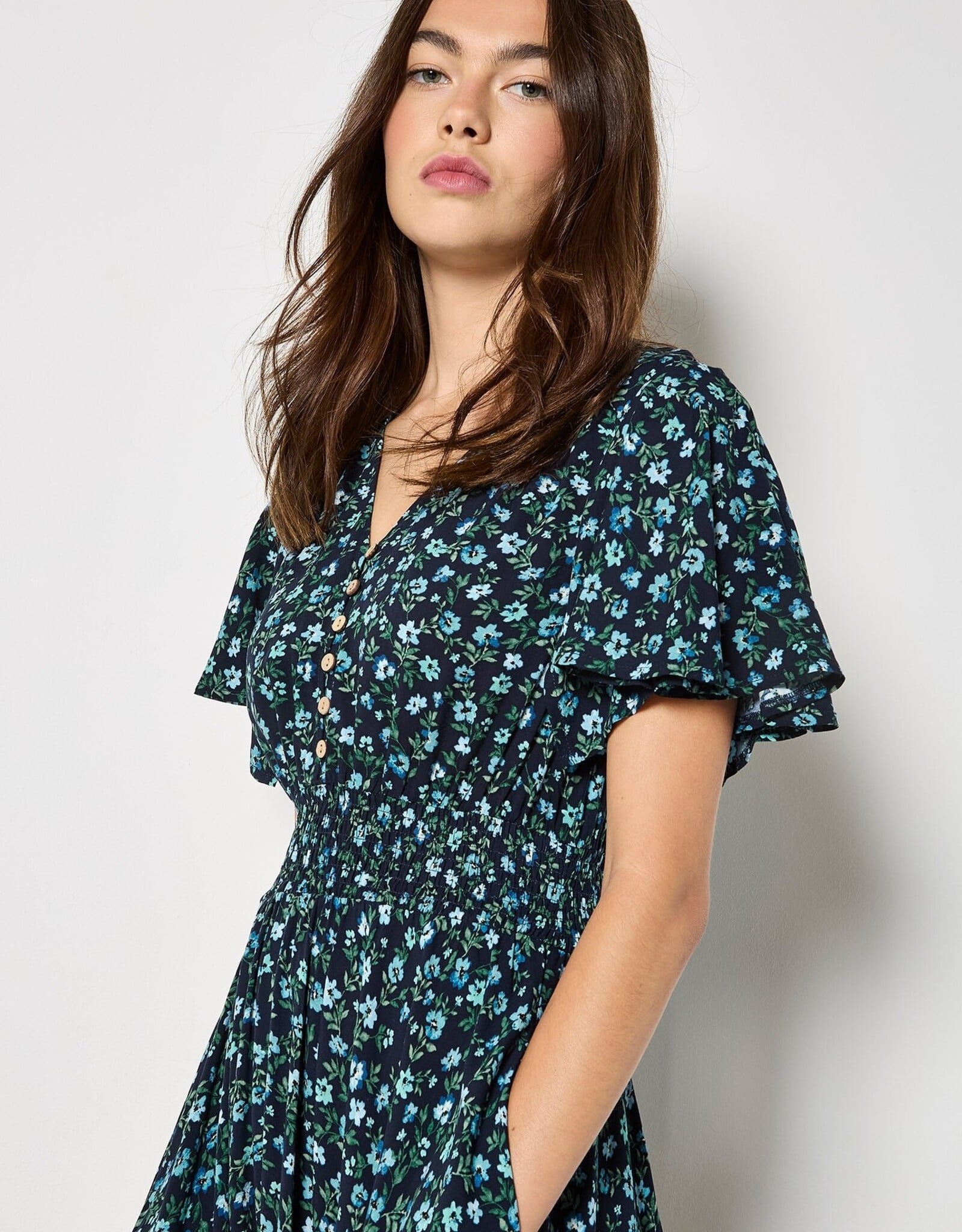 Apricot Wind Flower Coconut Btn Dress