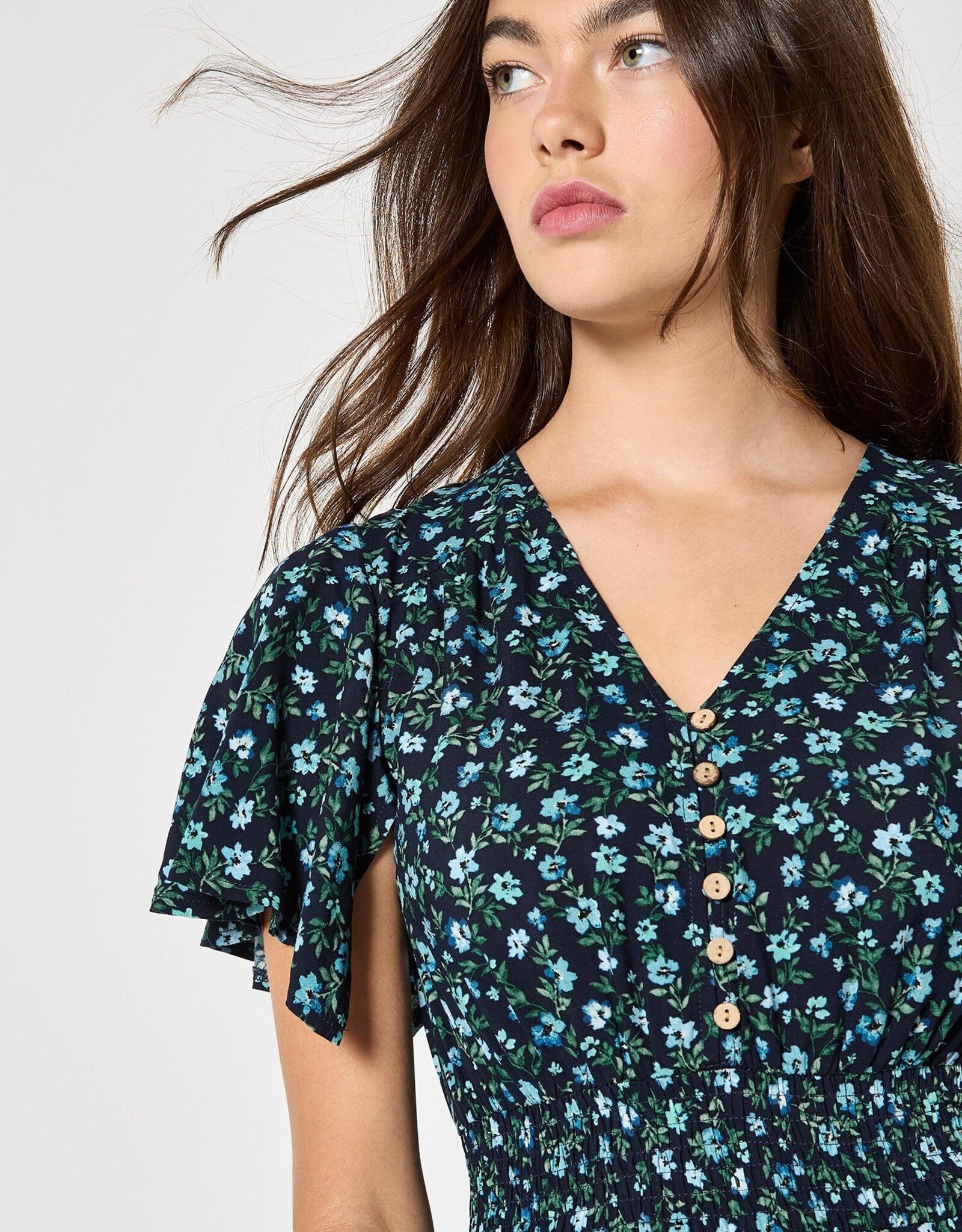 Apricot Wind Flower Coconut Btn Dress