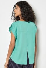 Apricot Turn Up Slv Slit Back Top