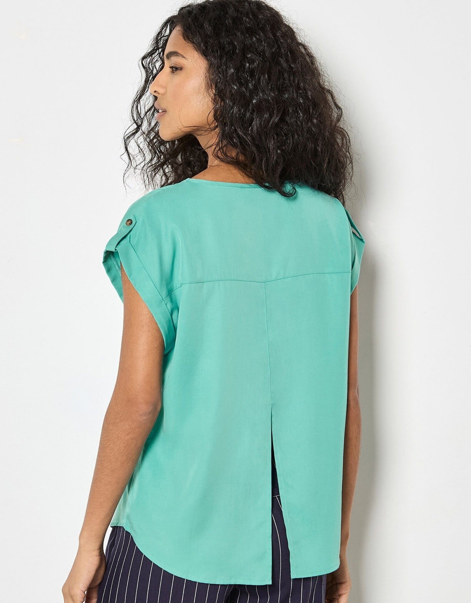 Apricot Turn Up Slv Slit Back Top