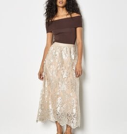 Apricot Opulent Embr Mesh Scallop Skirt