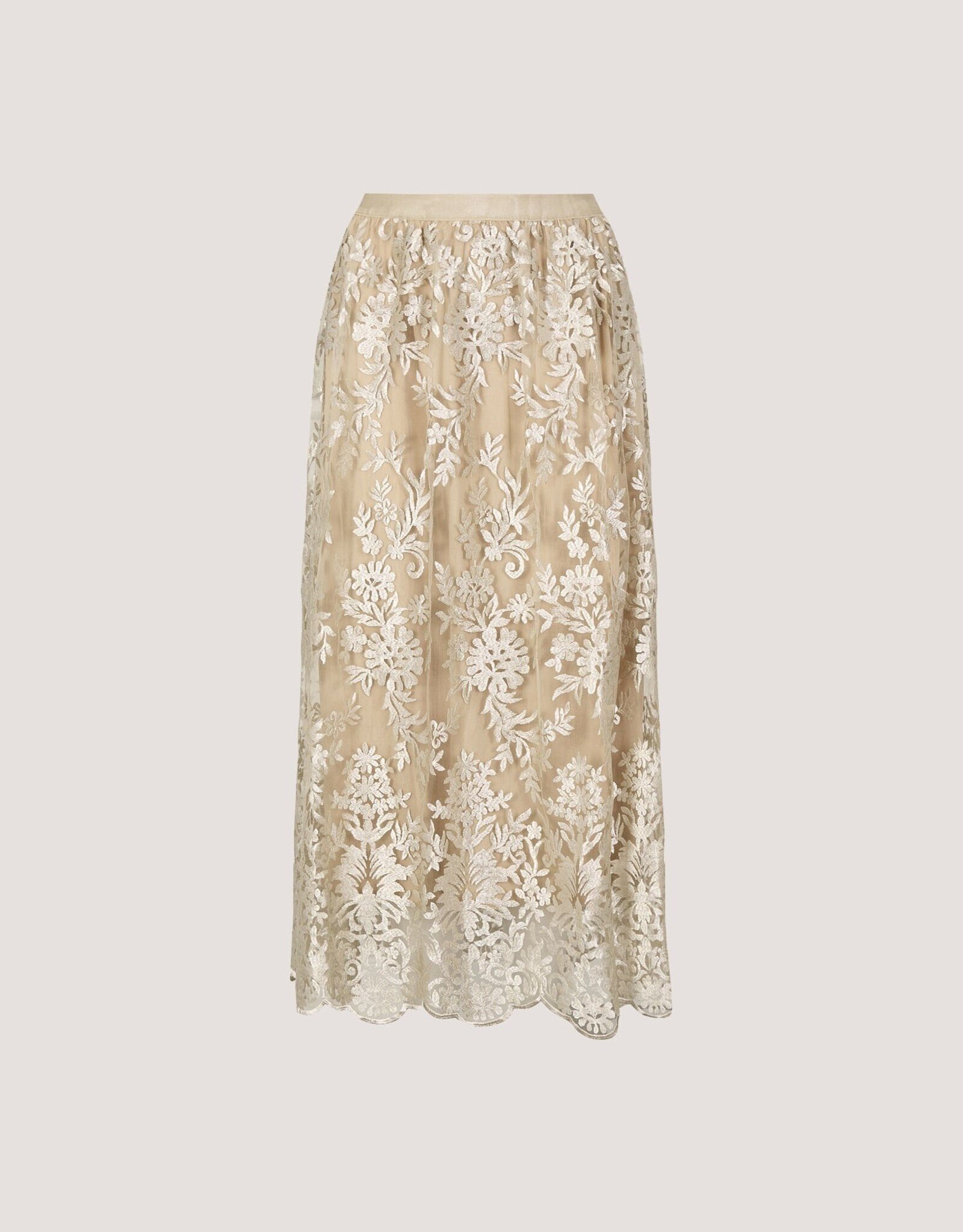 Apricot Opulent Embr Mesh Scallop Skirt
