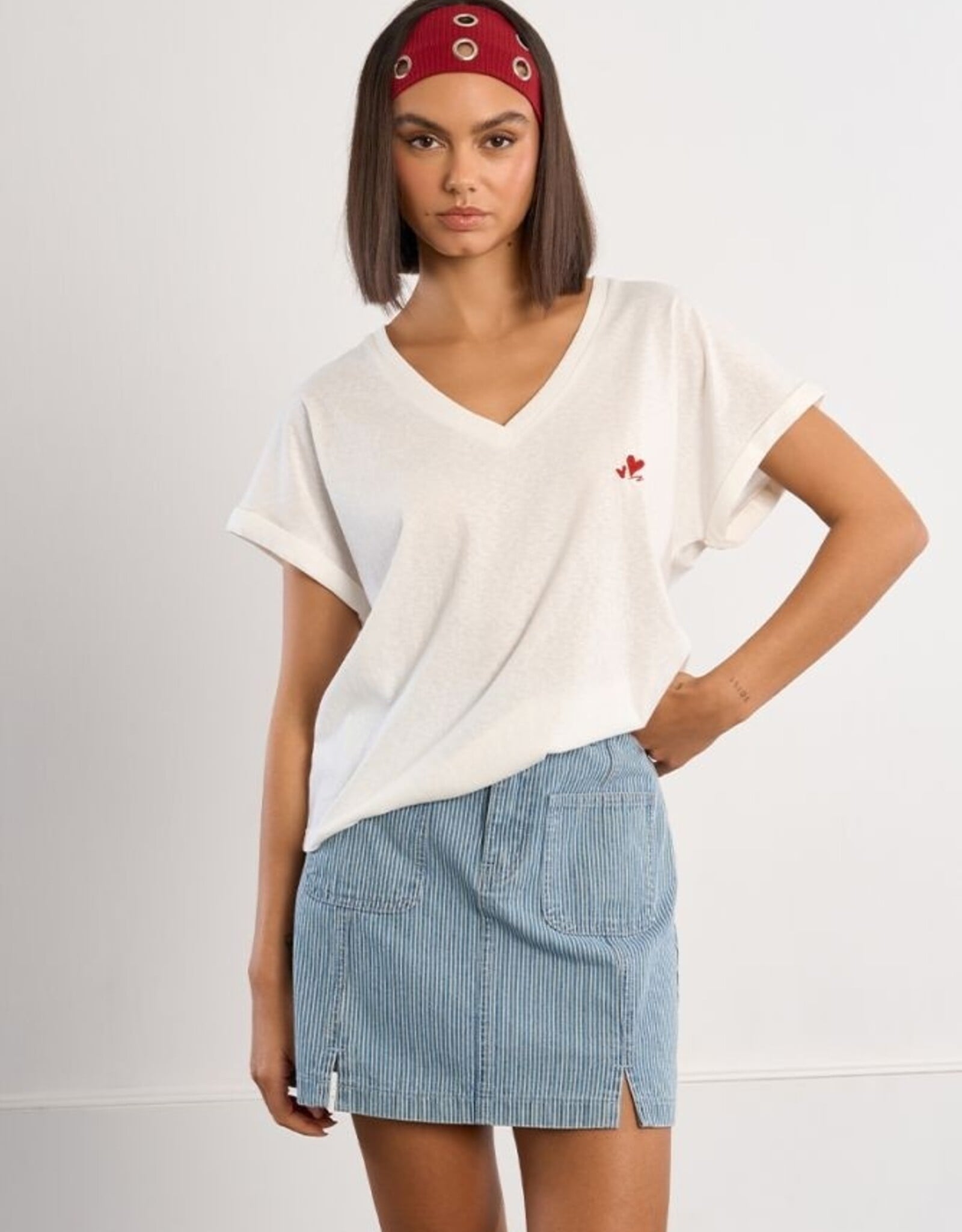 Molly Bracken Heart Emb V-Nk T-Shirt