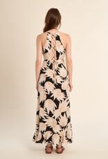 Molly Bracken Leaf Printed Ruffle Trim Tie Back Dress
