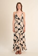 Molly Bracken Leaf Printed Ruffle Trim Tie Back Dress