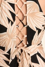 Molly Bracken Leaf Printed Ruffle Trim Tie Back Dress