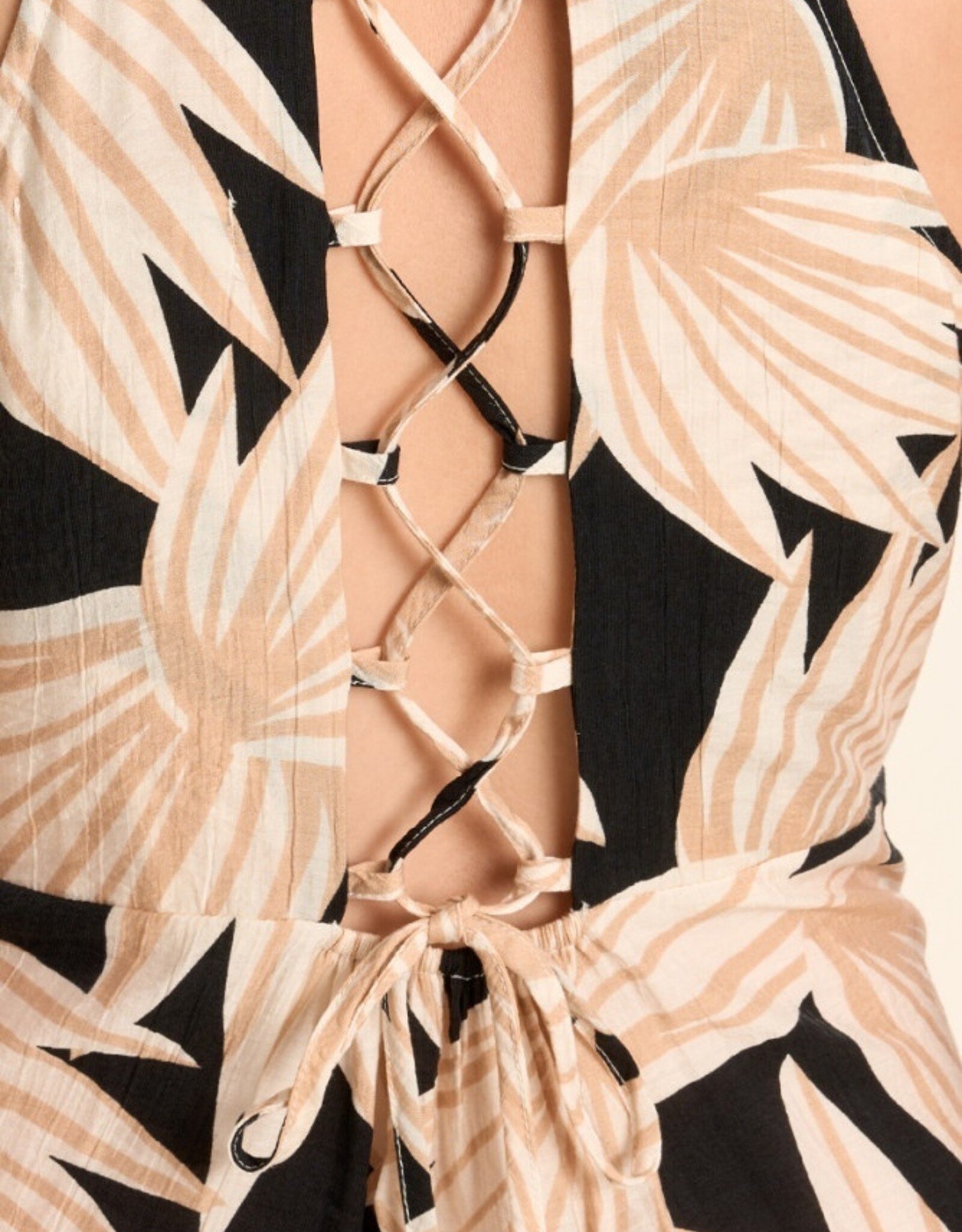 Molly Bracken Leaf Printed Ruffle Trim Tie Back Dress