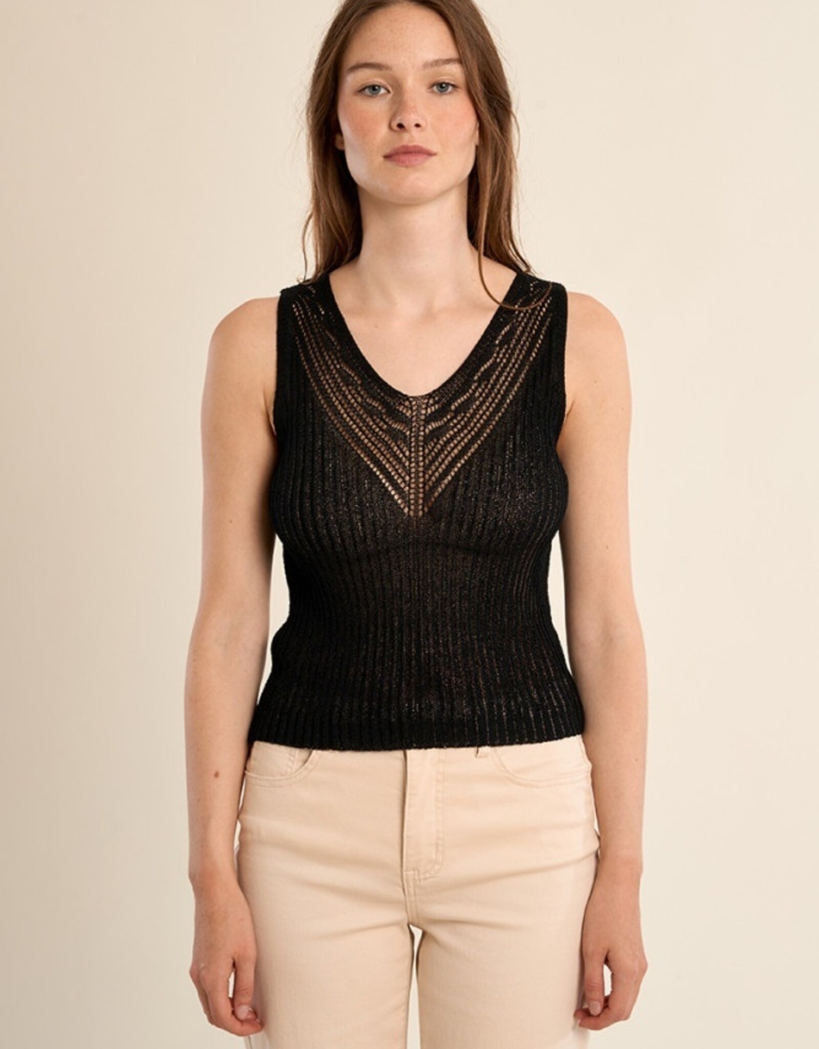 Molly Bracken Lace Knit V-Nk Sleeveless Top