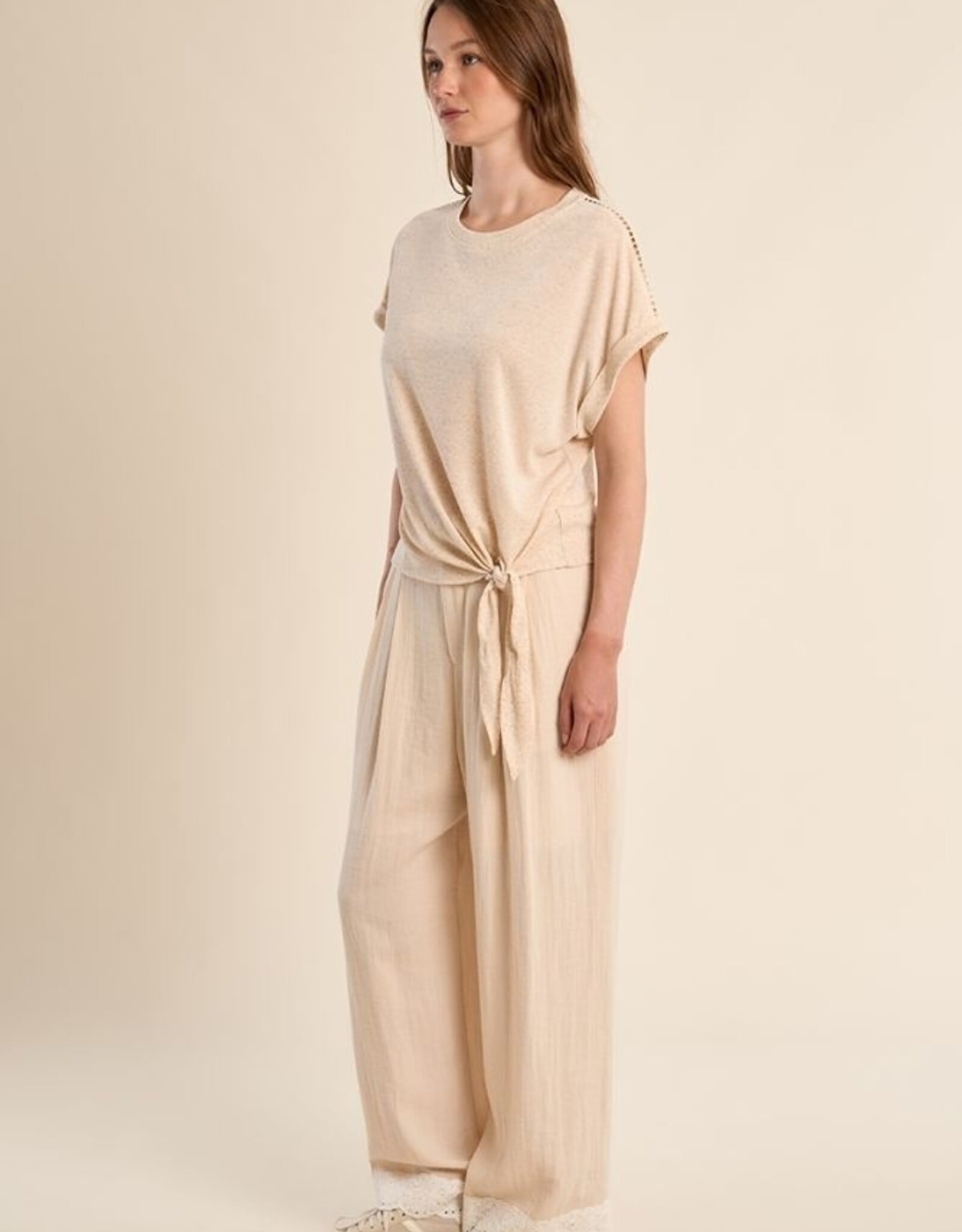 Molly Bracken Front Tie Ladder Lace Trim Top