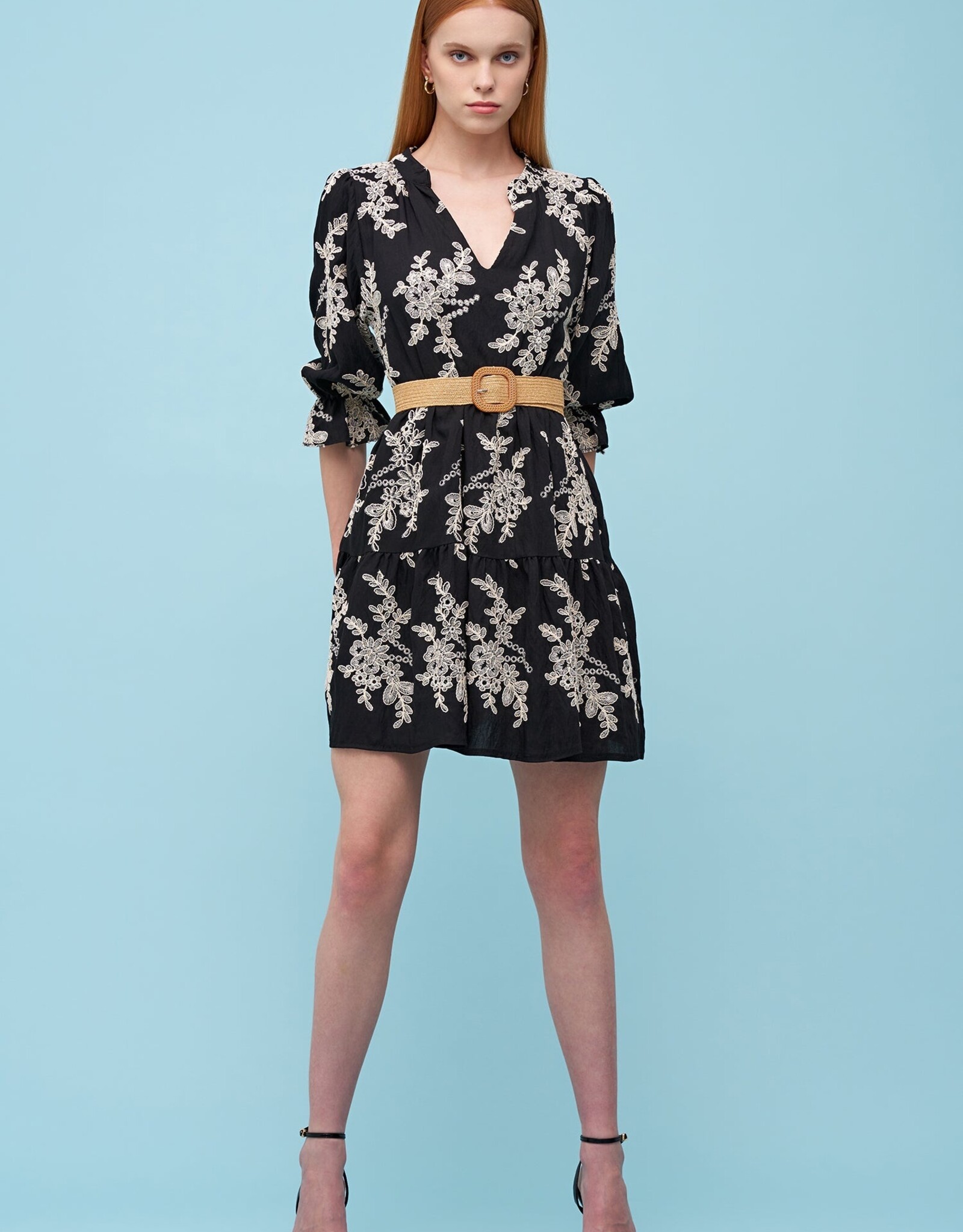 Astrid Perla Eyelet Ruffle Dress w Belt