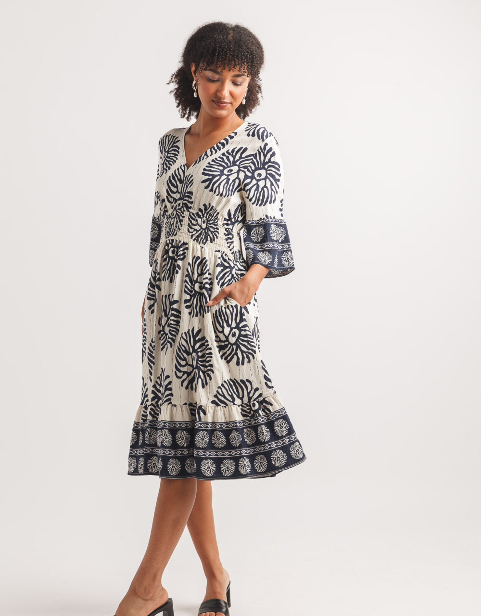 Papillon 1/2 Sleeve Boho Printed V-Neck Dress