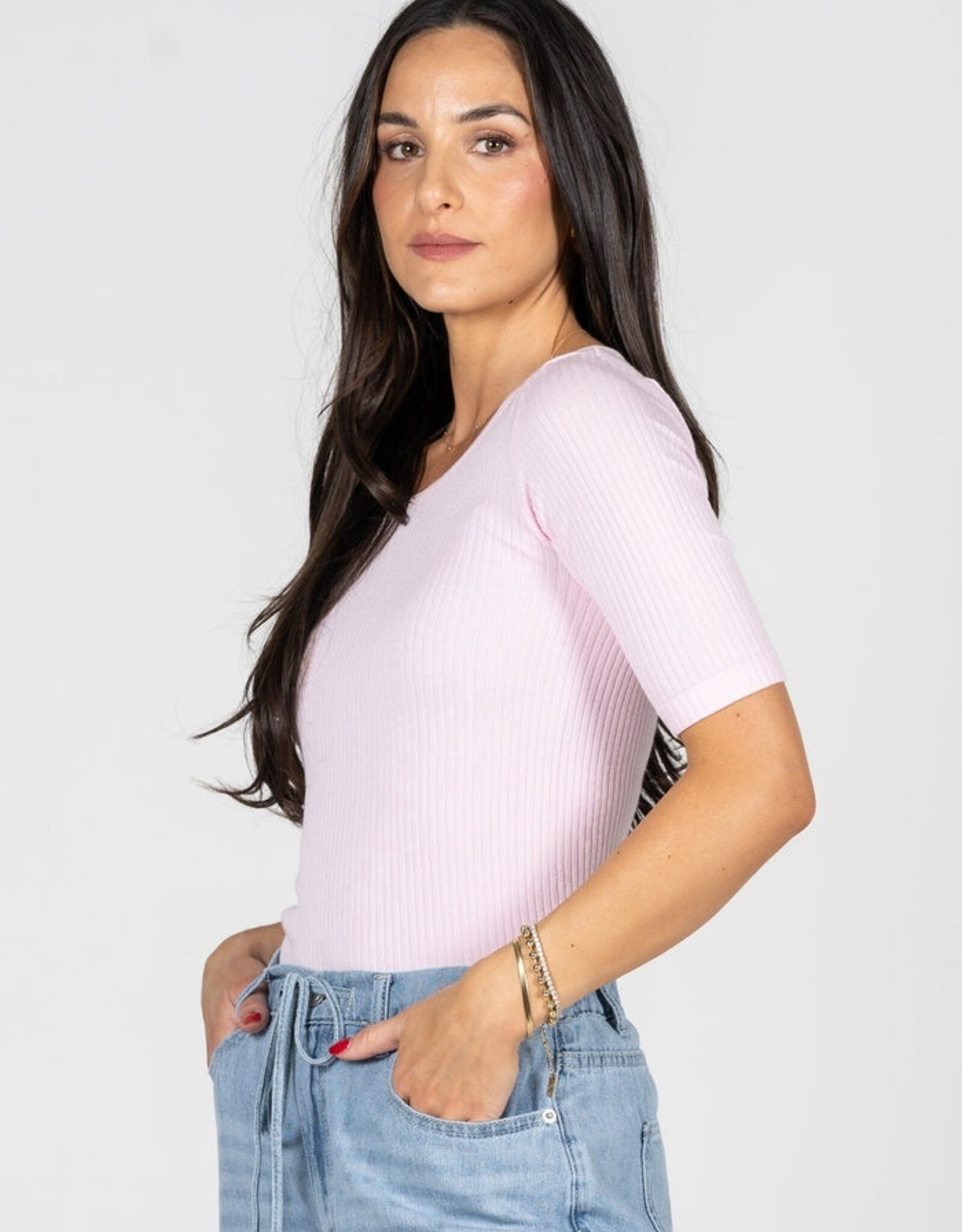 C'est Moi Rib S/S Crew Nk Top