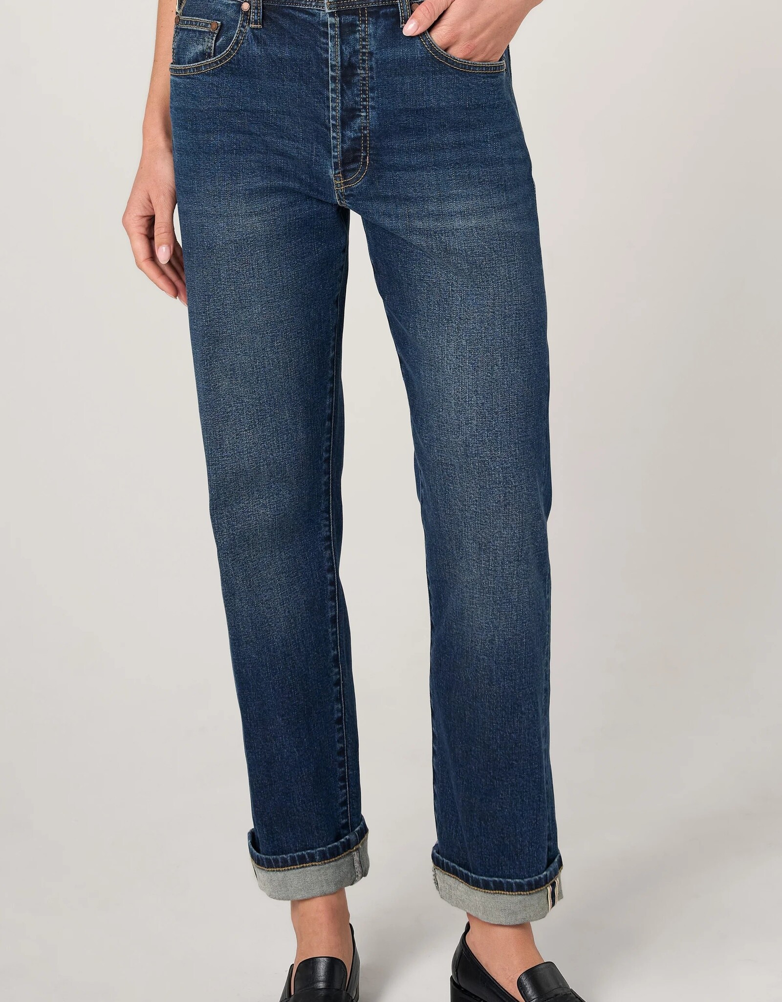 Liverpool Sloane Slouchy Girlfriend Cuffed-Selvedge Comet Blue