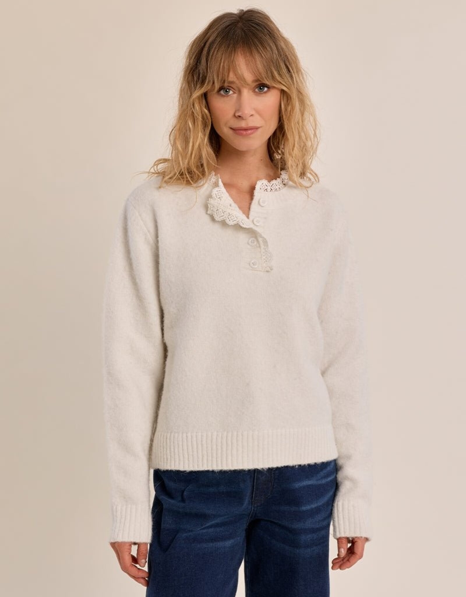 Molly Bracken Lace Detail Henley Sweater