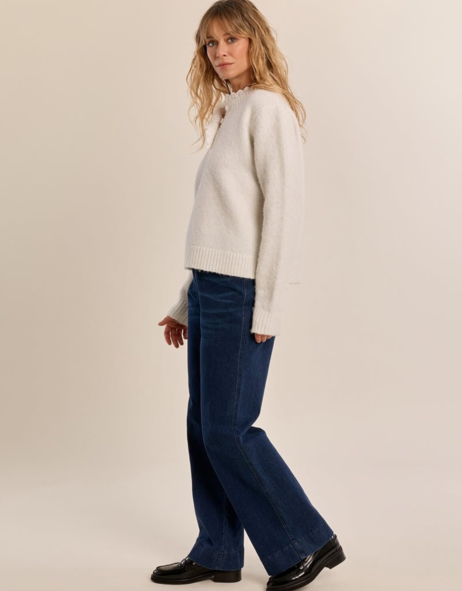 Molly Bracken Lace Detail Henley Sweater