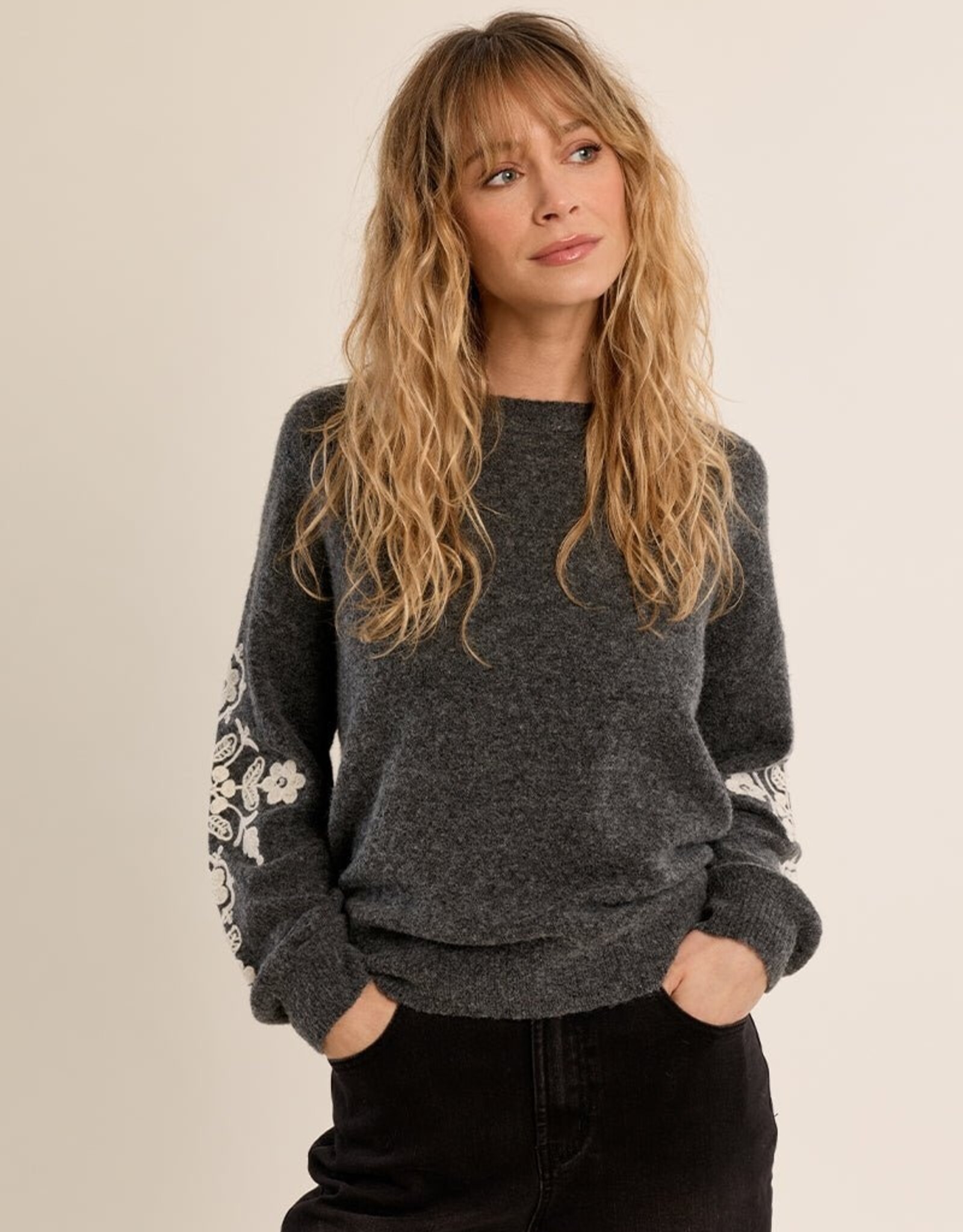 Molly Bracken Emb Sleeve Sweater
