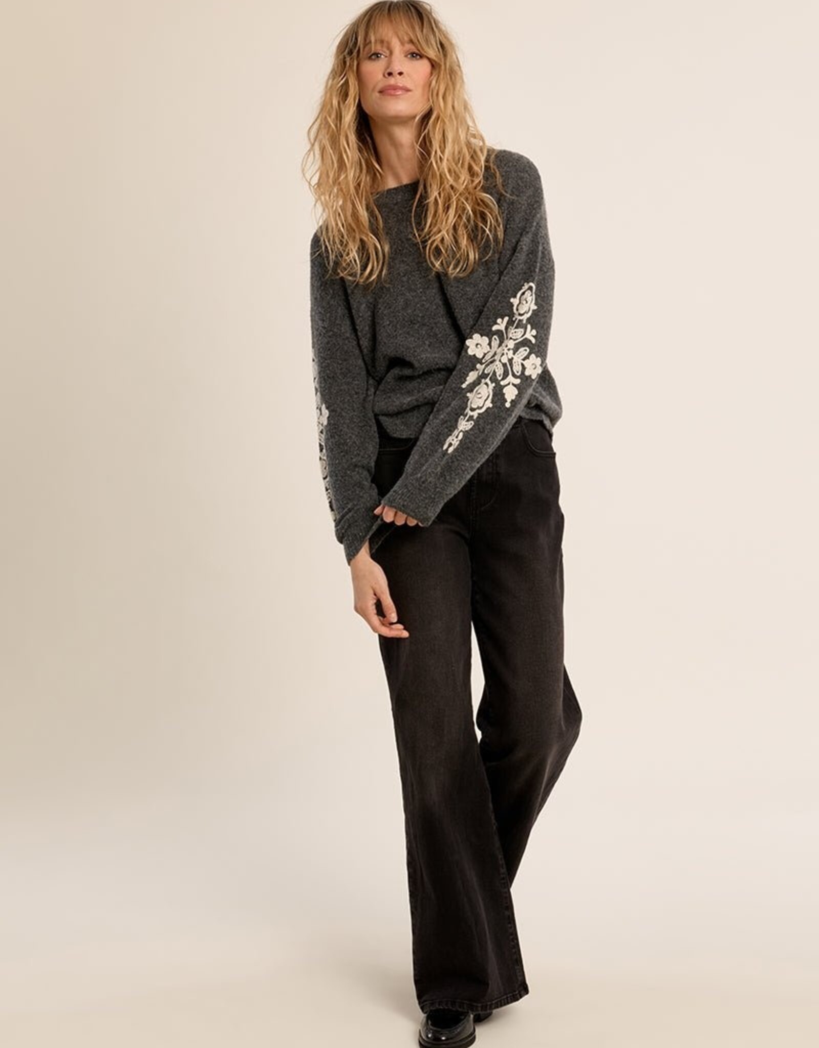Molly Bracken Emb Sleeve Sweater
