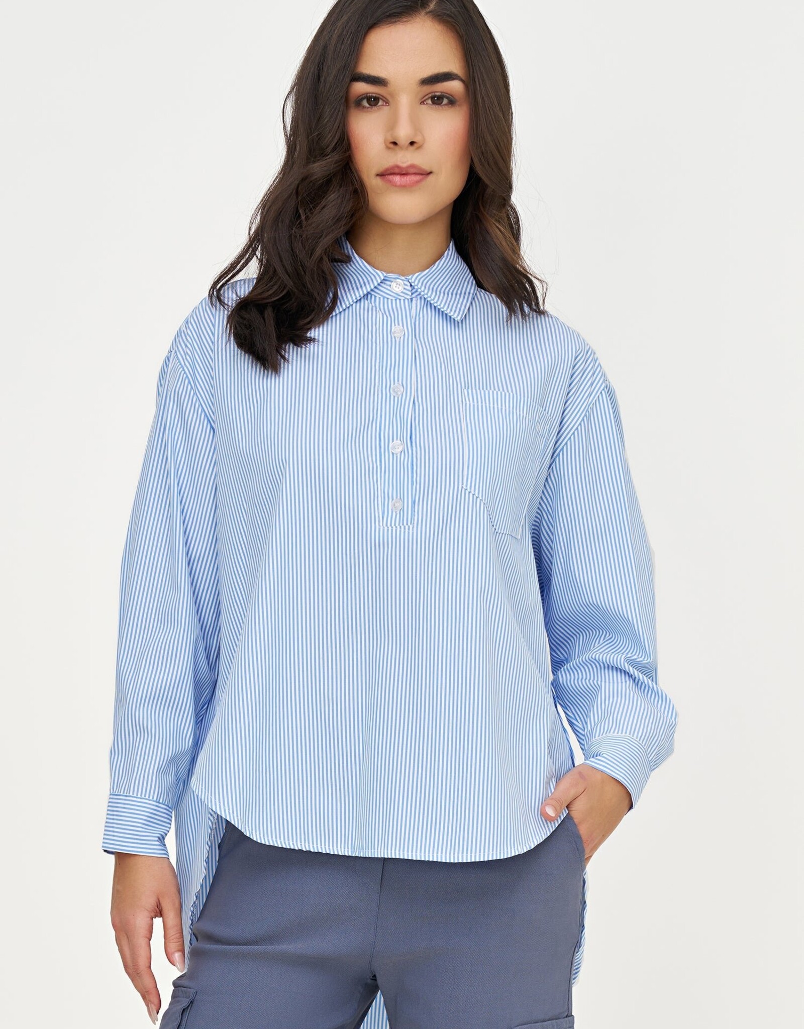 M Made in Italy Henley Striped Blouse