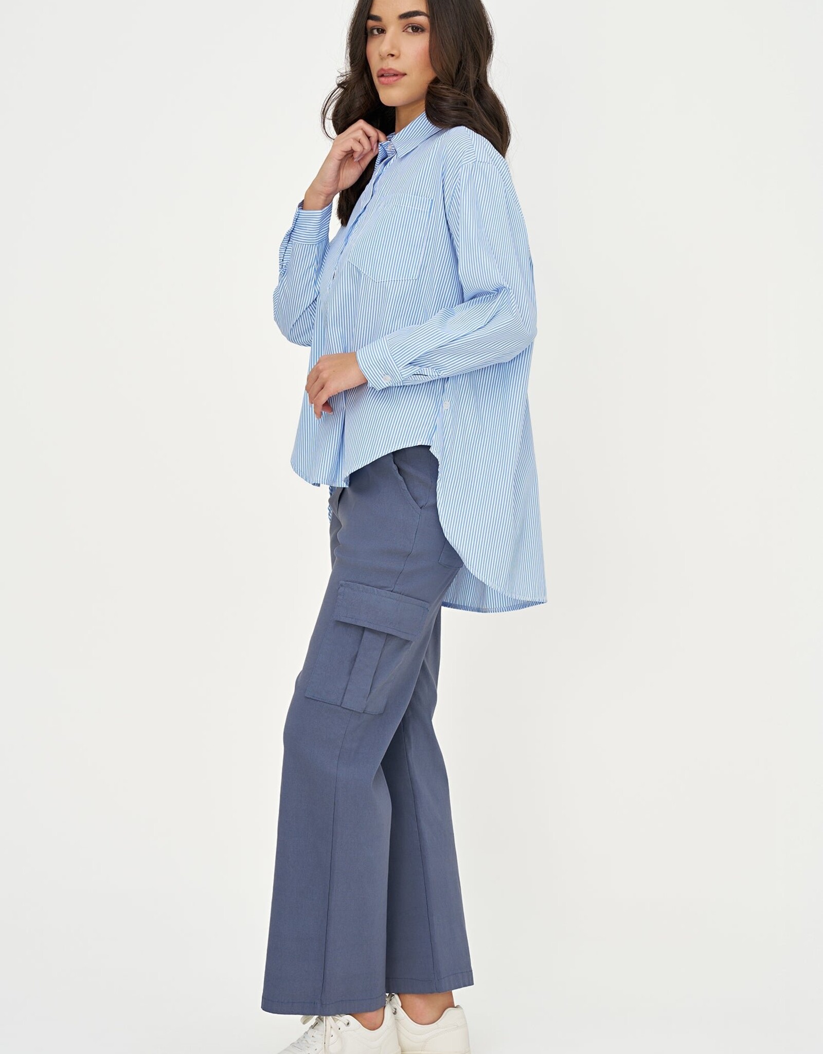 M Made in Italy Henley Striped Blouse