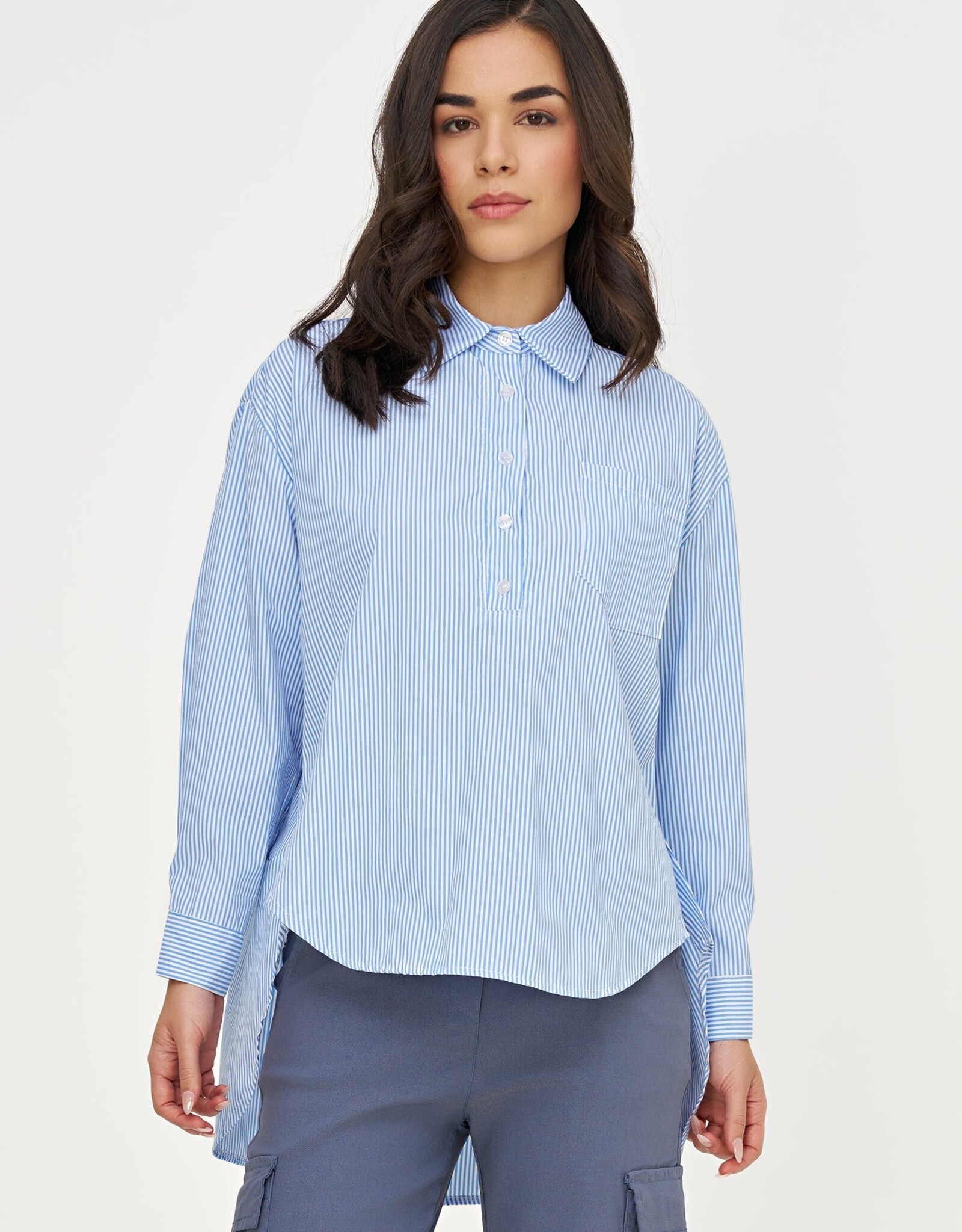 M Made in Italy Henley Striped Blouse