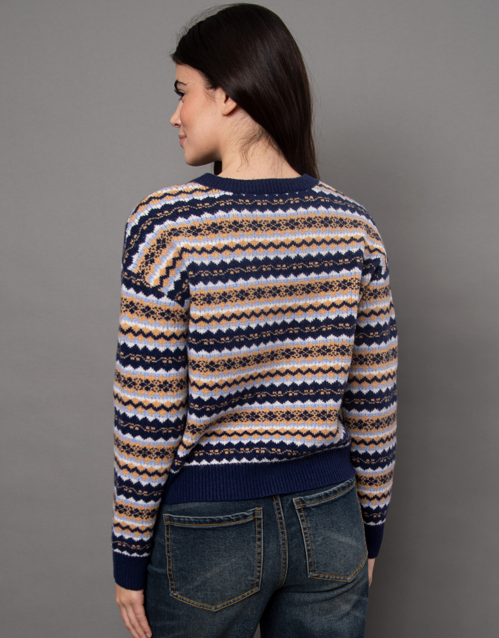 RD Style Nisha Multi Colour Striped Button CrewNK Cardigan
