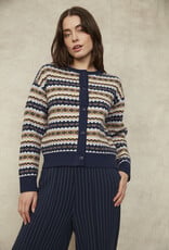 RD Style Nisha Multi Colour Striped Button CrewNK Cardigan