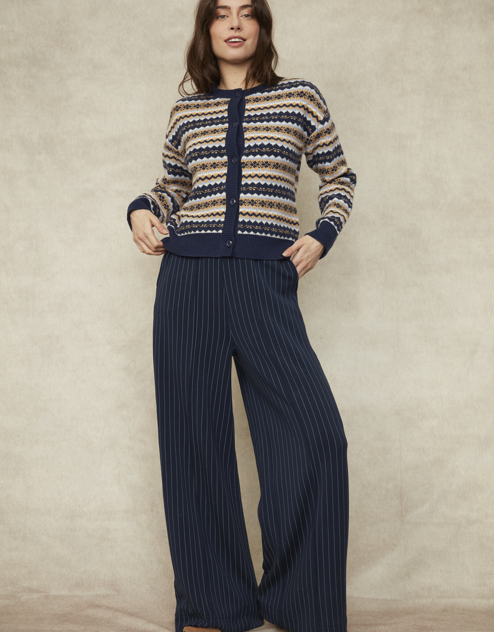 RD Style Nisha Multi Colour Striped Button CrewNK Cardigan