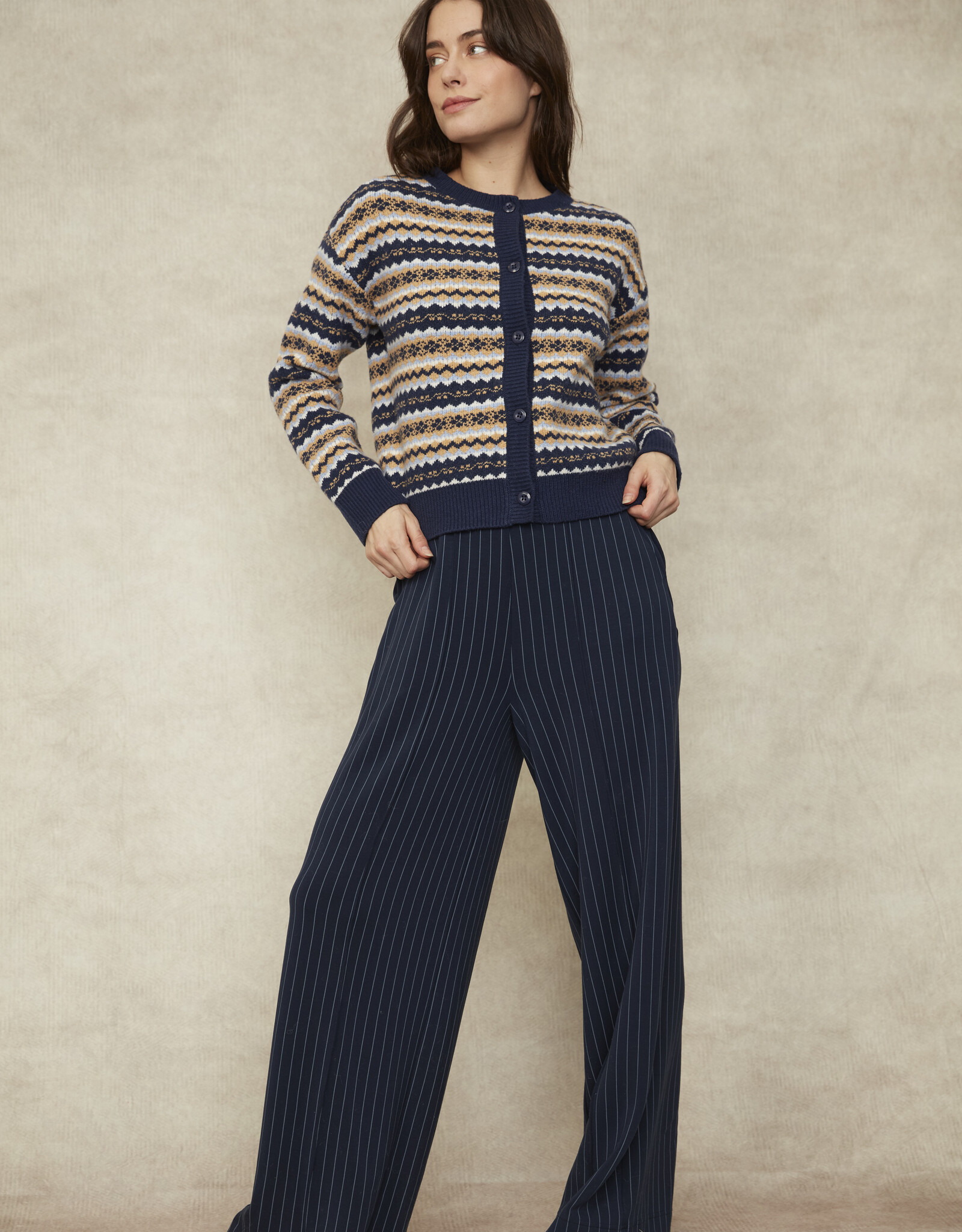 RD Style Nisha Multi Colour Striped Button CrewNK Cardigan